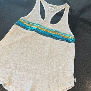 PINK Victoria's Secret Gray Tank Top with Blue and Gold Sequins